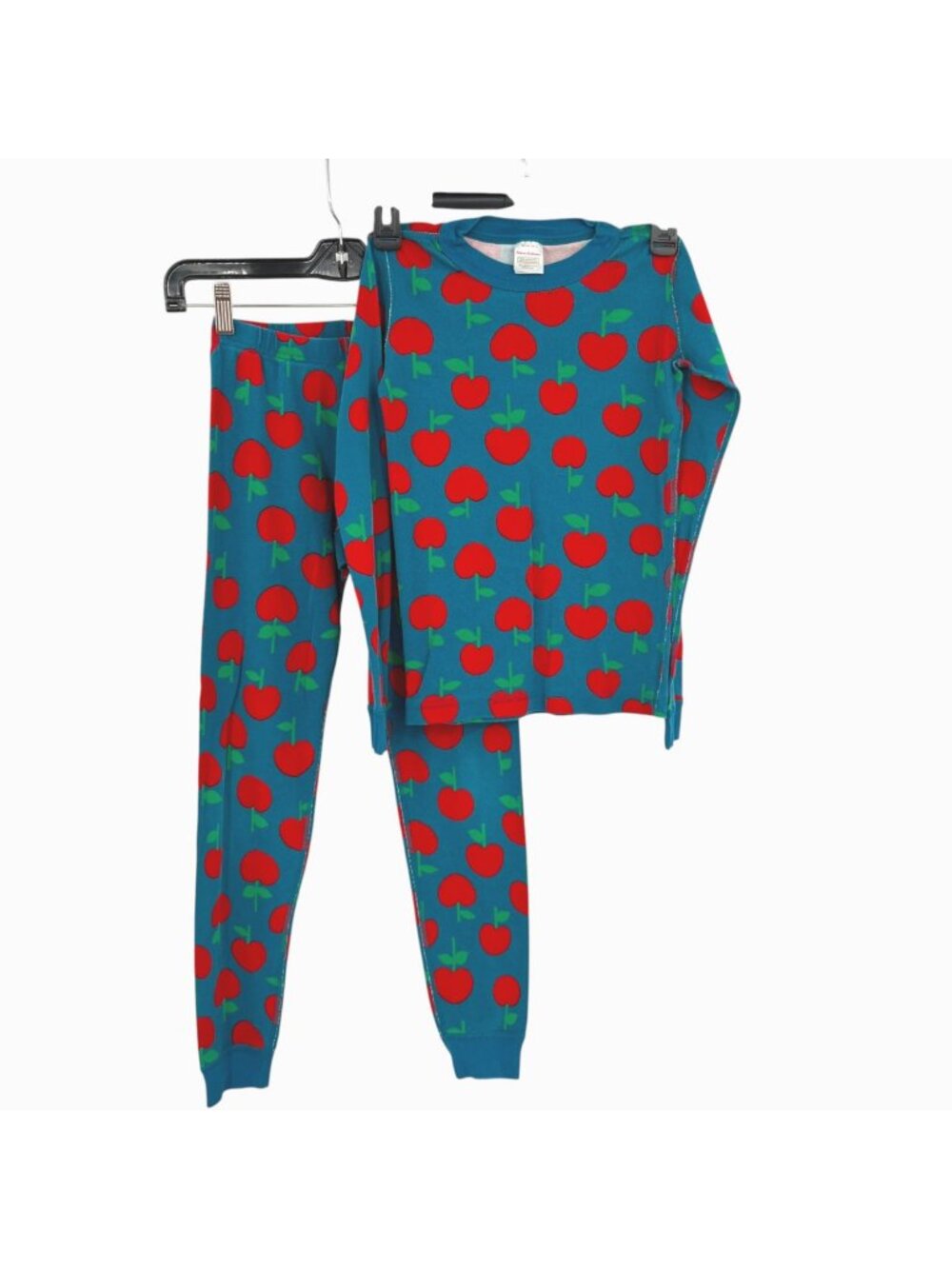 Hanna Andersson Apple Print Pajama Set Kids Organic Cotton Blue Red Size 10
